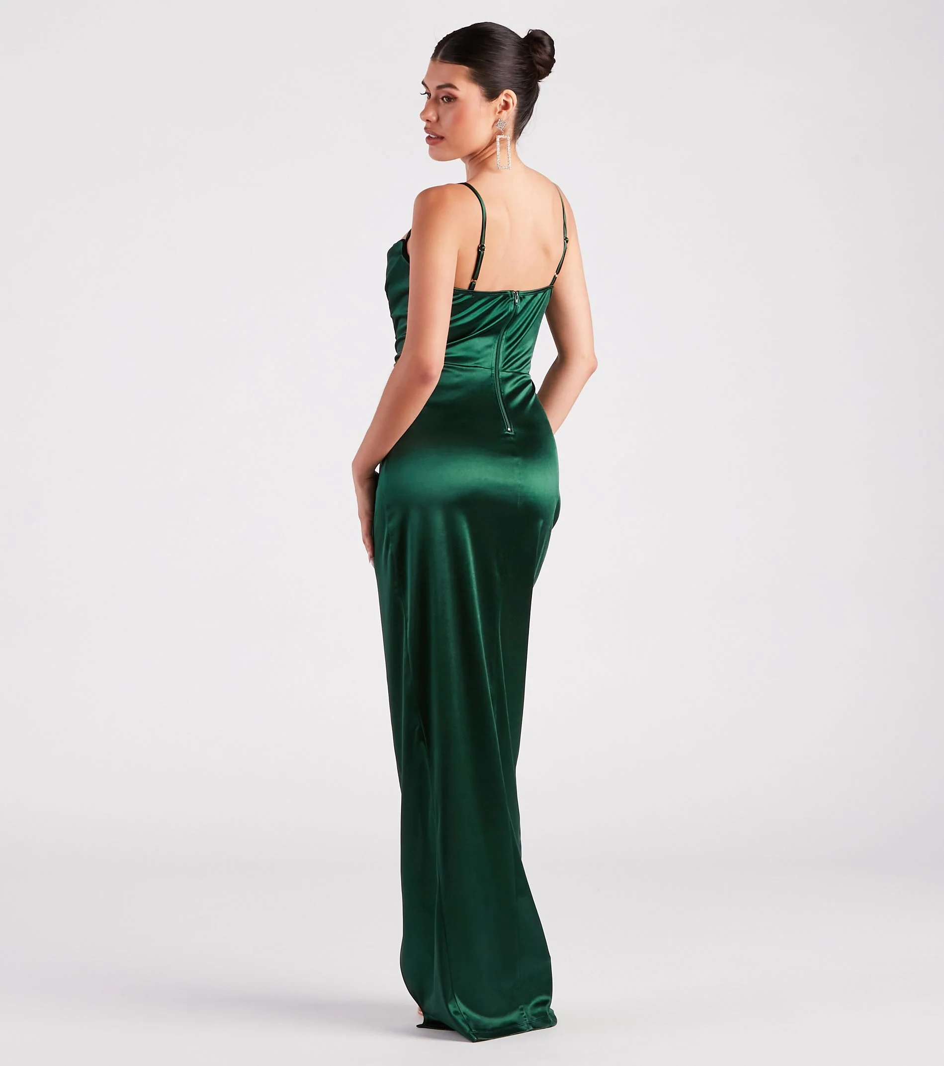 Julie Formal Satin Cowl Neck Wrap Dress