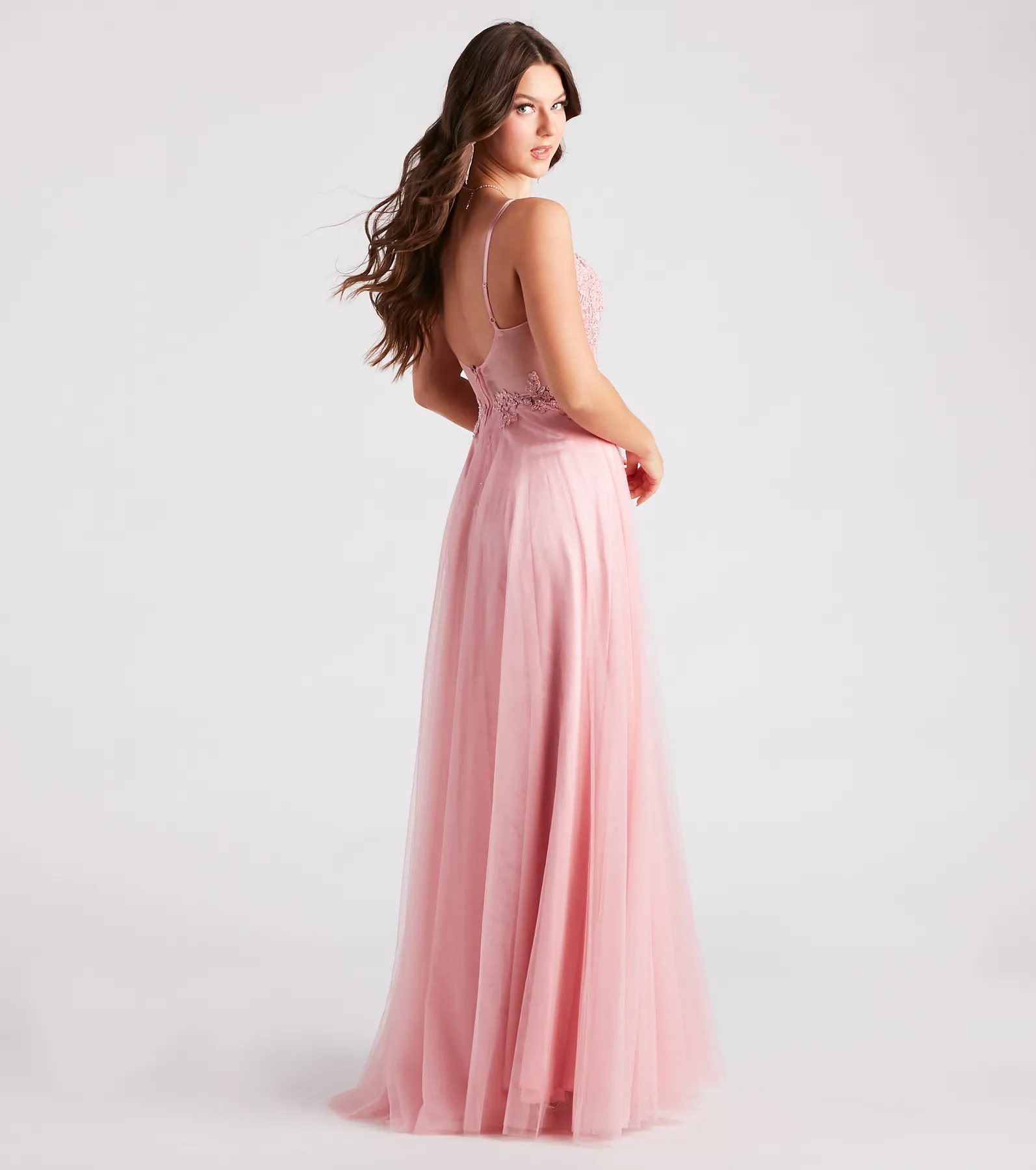 Jaci Rhinestone Embroidered Mesh Formal Dress