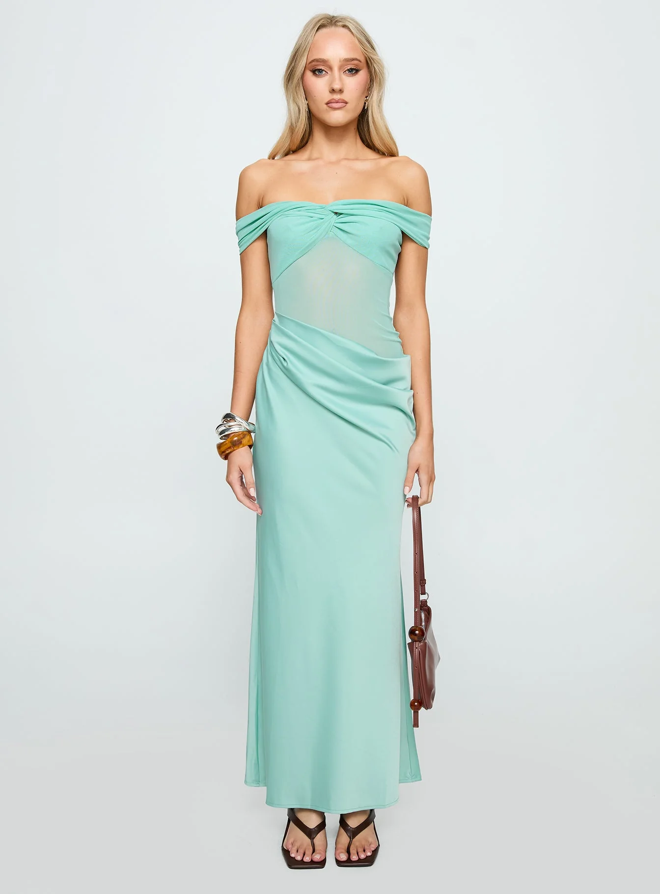Only Exception Off The Shoulder Maxi Dress Aqua