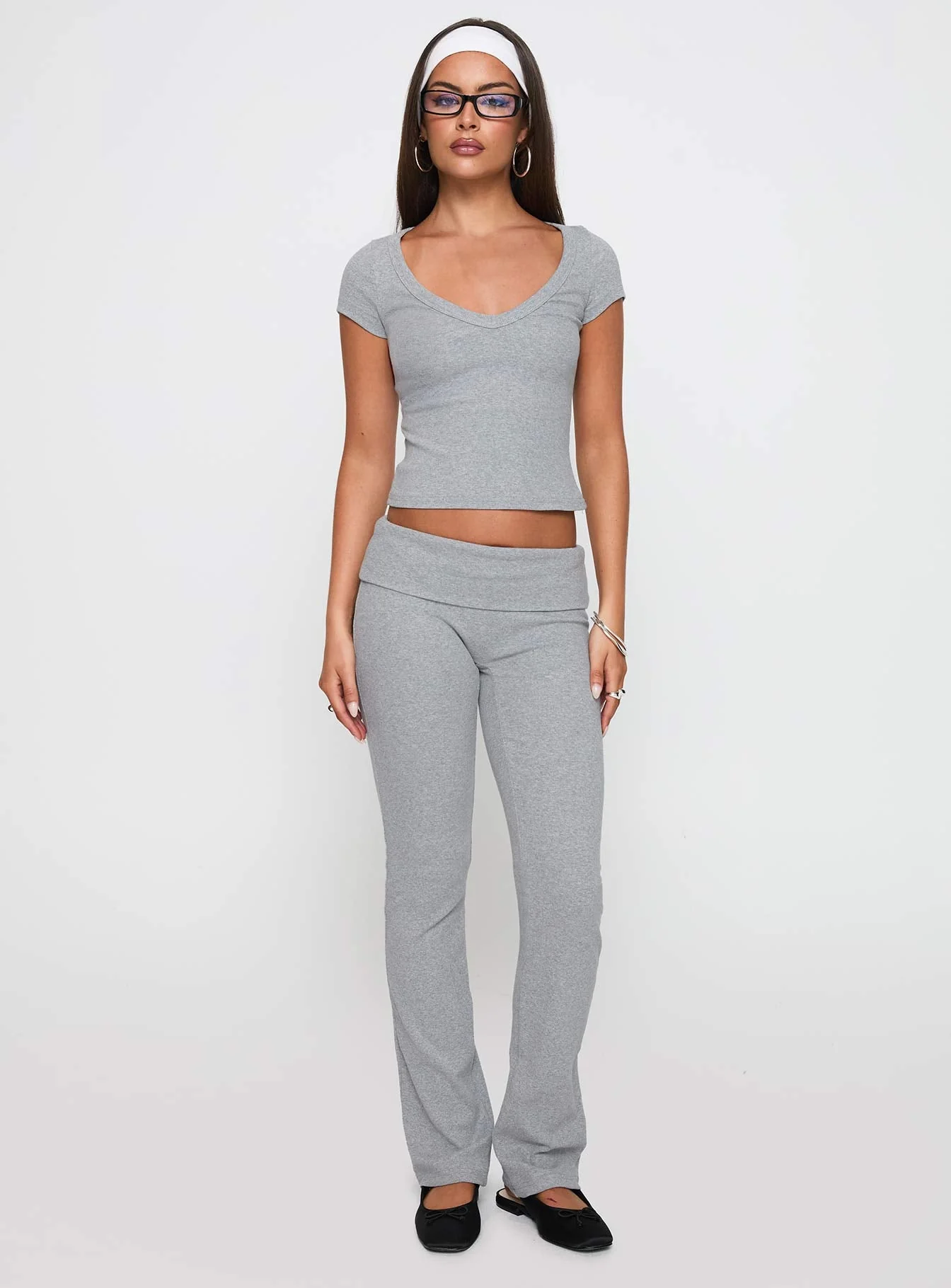 Lovely Day V Neck Top Grey Marle