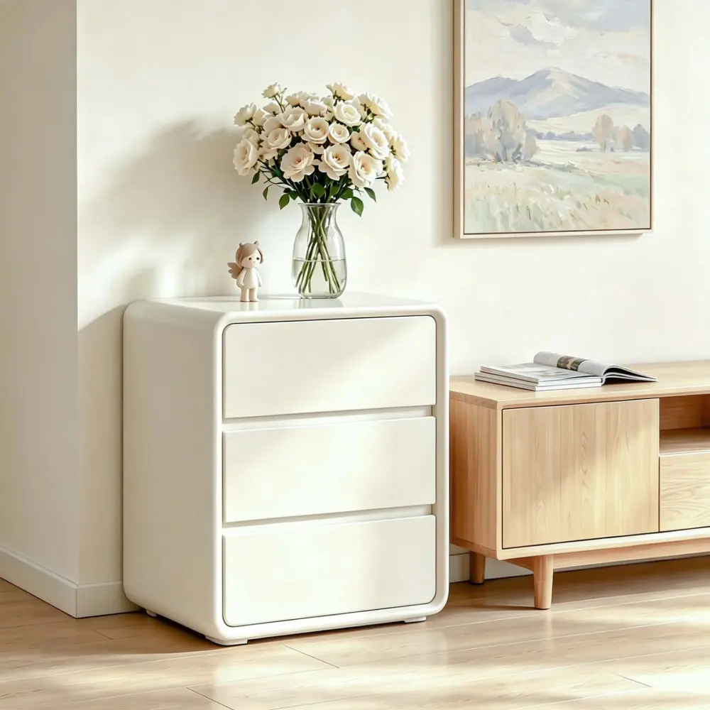This Cream Leather-Wrapped Wooden Cabinet Has Become My Favorite Small Storage Hero