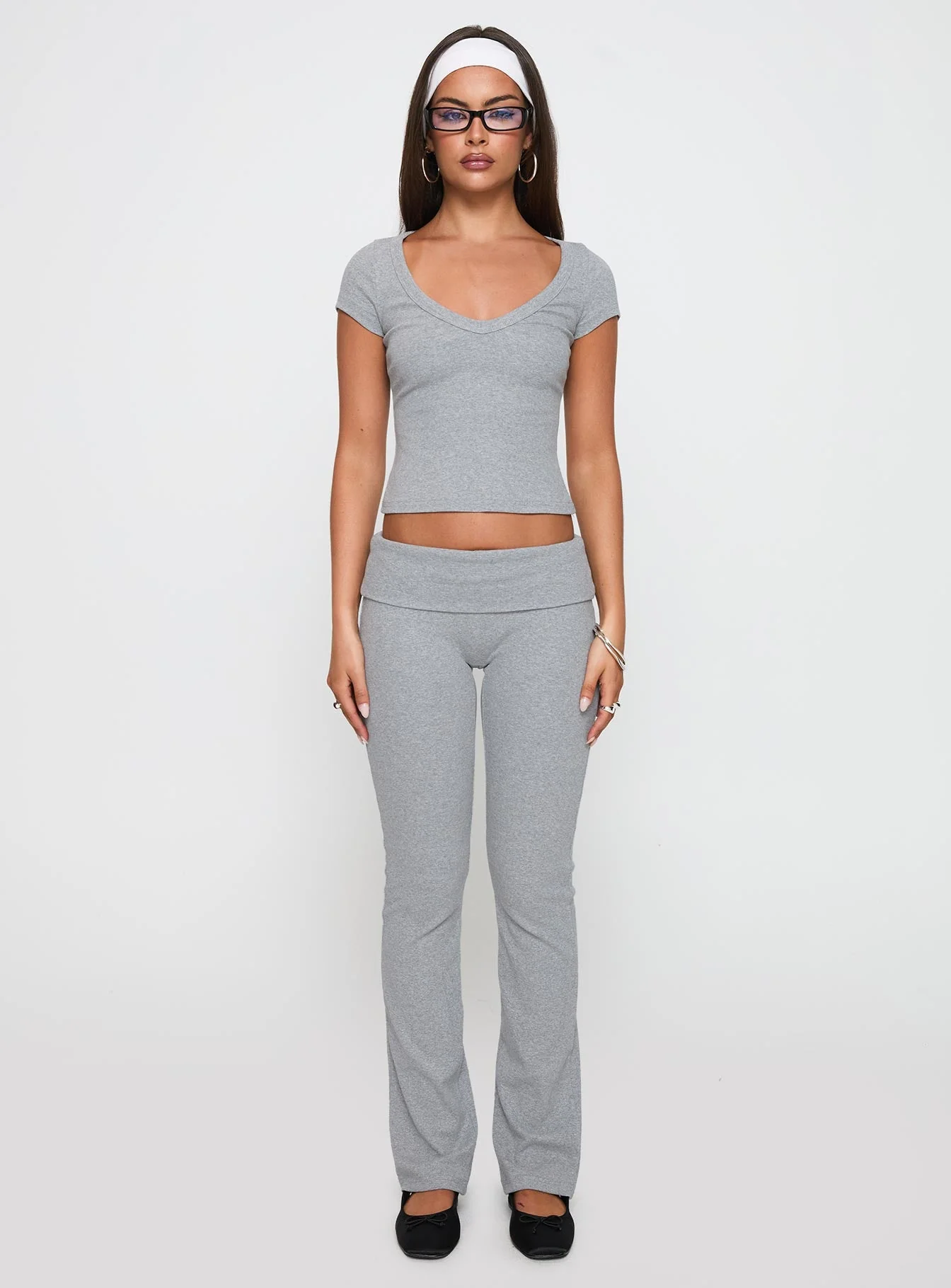 Lovely Day V Neck Top Grey Marle