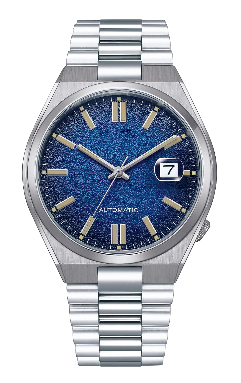 Blue Textured Dial Automatic Stainless Steel Watch