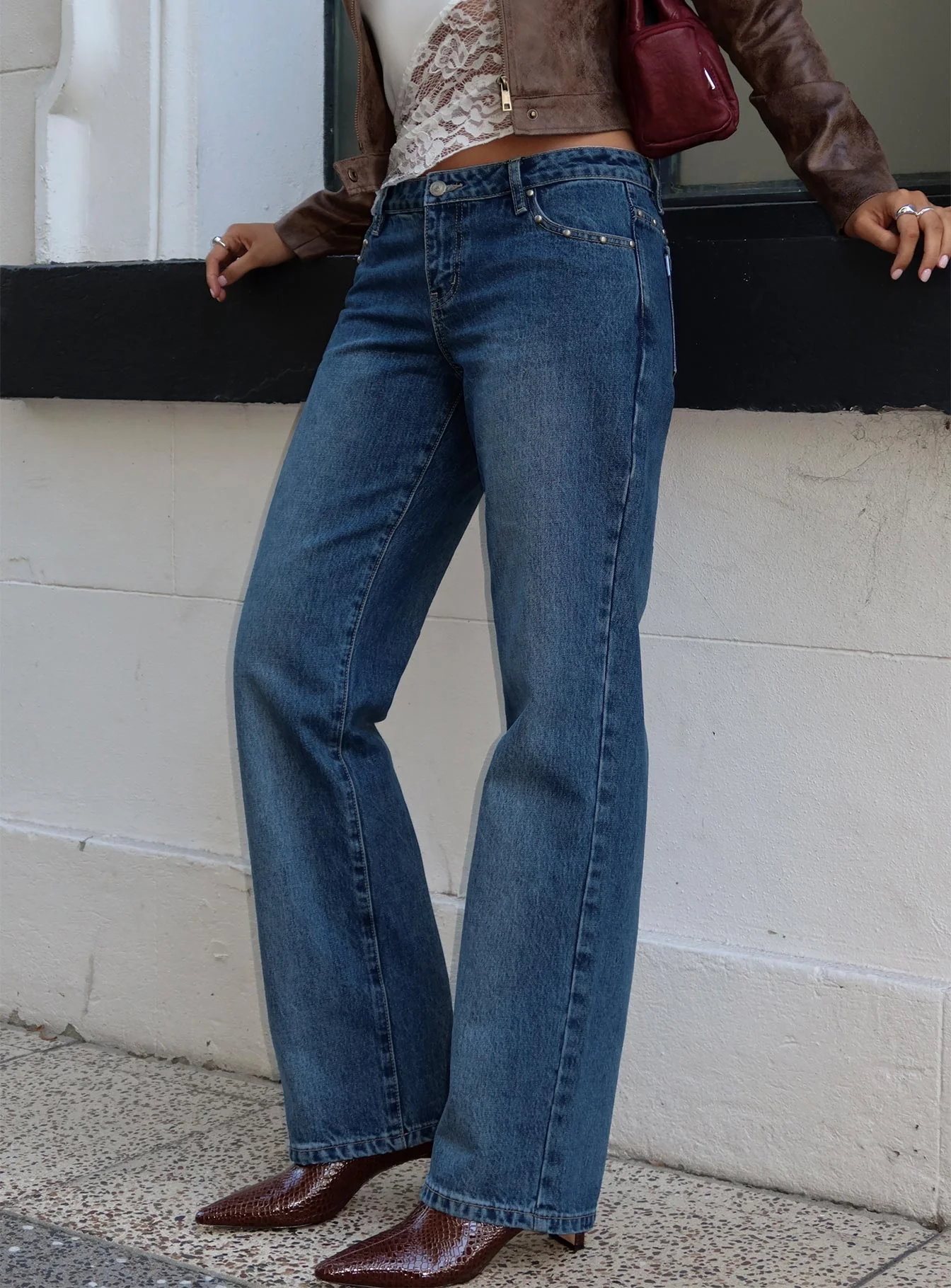 So Dazzling Studded Low Rise Jeans Dark Wash