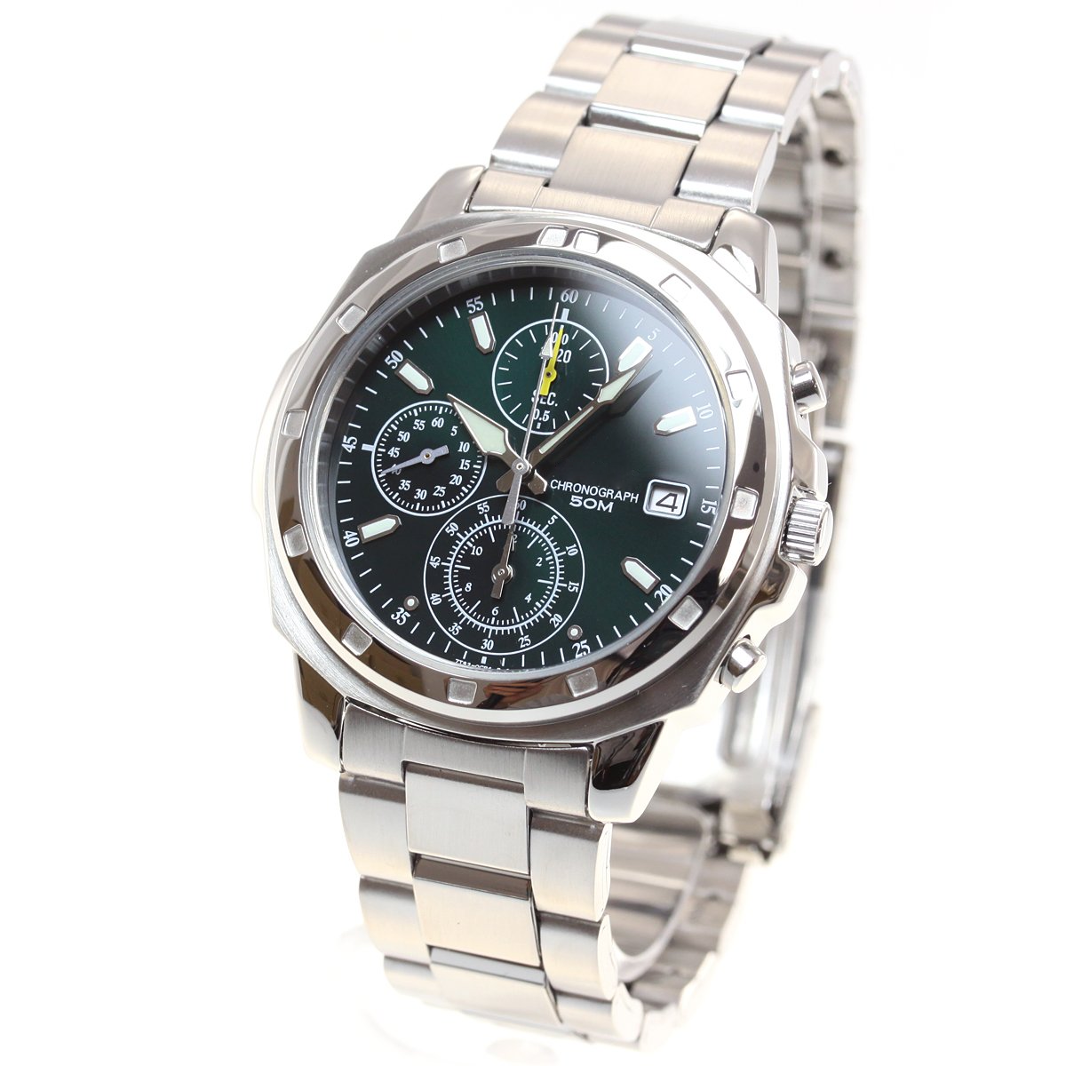 Green Dial 50M Chronograph Watch with Date