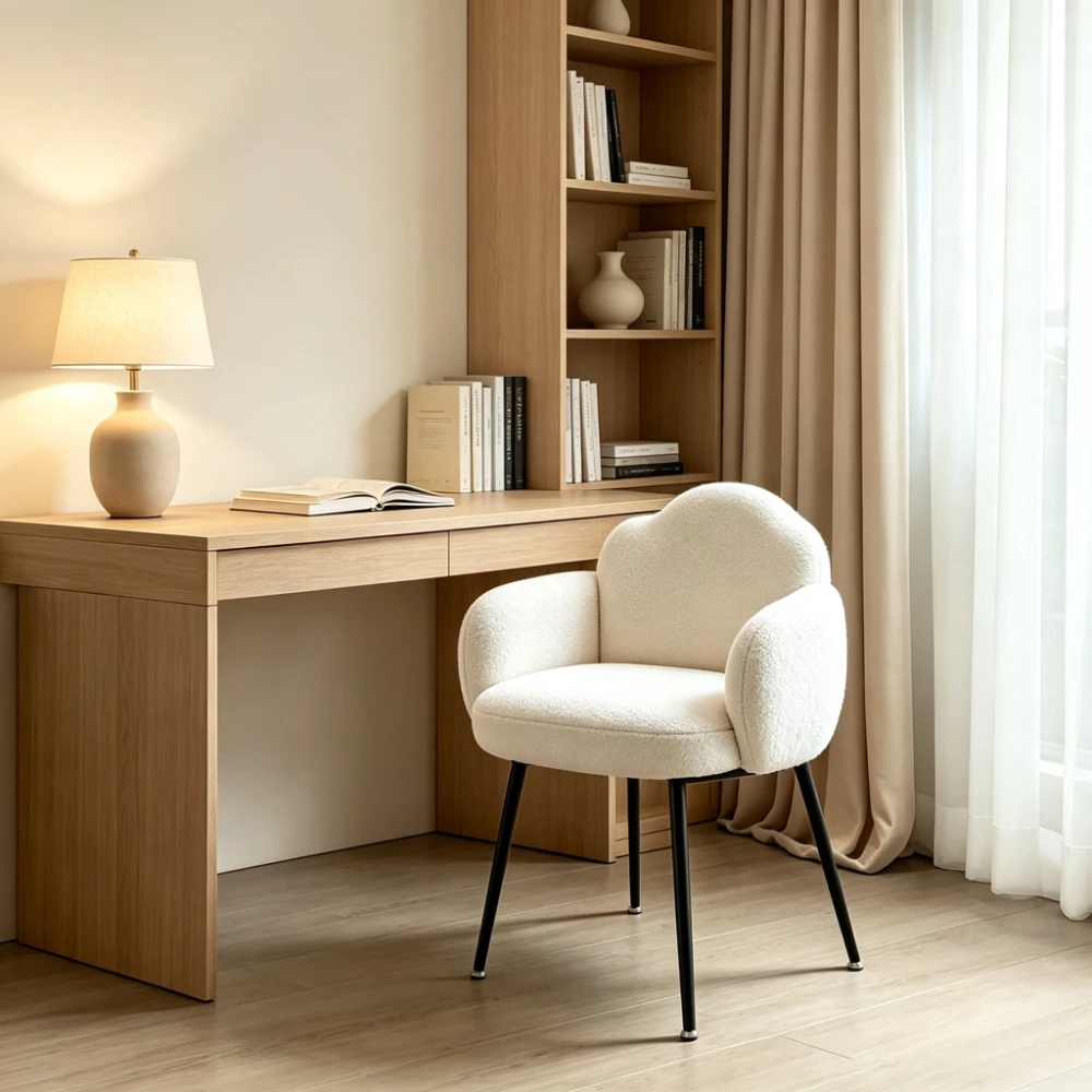 Cloud velvet makeup chair, ergonomic Nordic-style stool with sturdy black metal legs, perfect for the bedroom and study