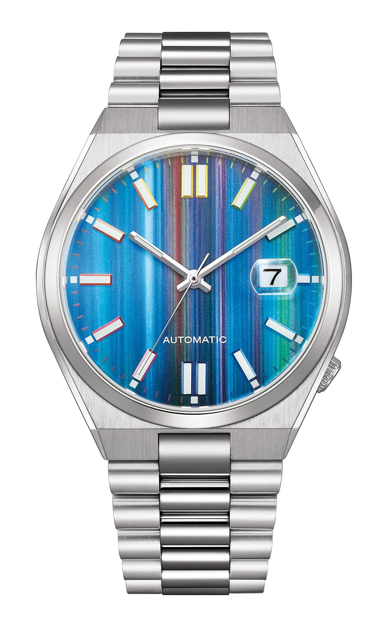 Rainbow Blue Dial Automatic Watch, Stainless Steel