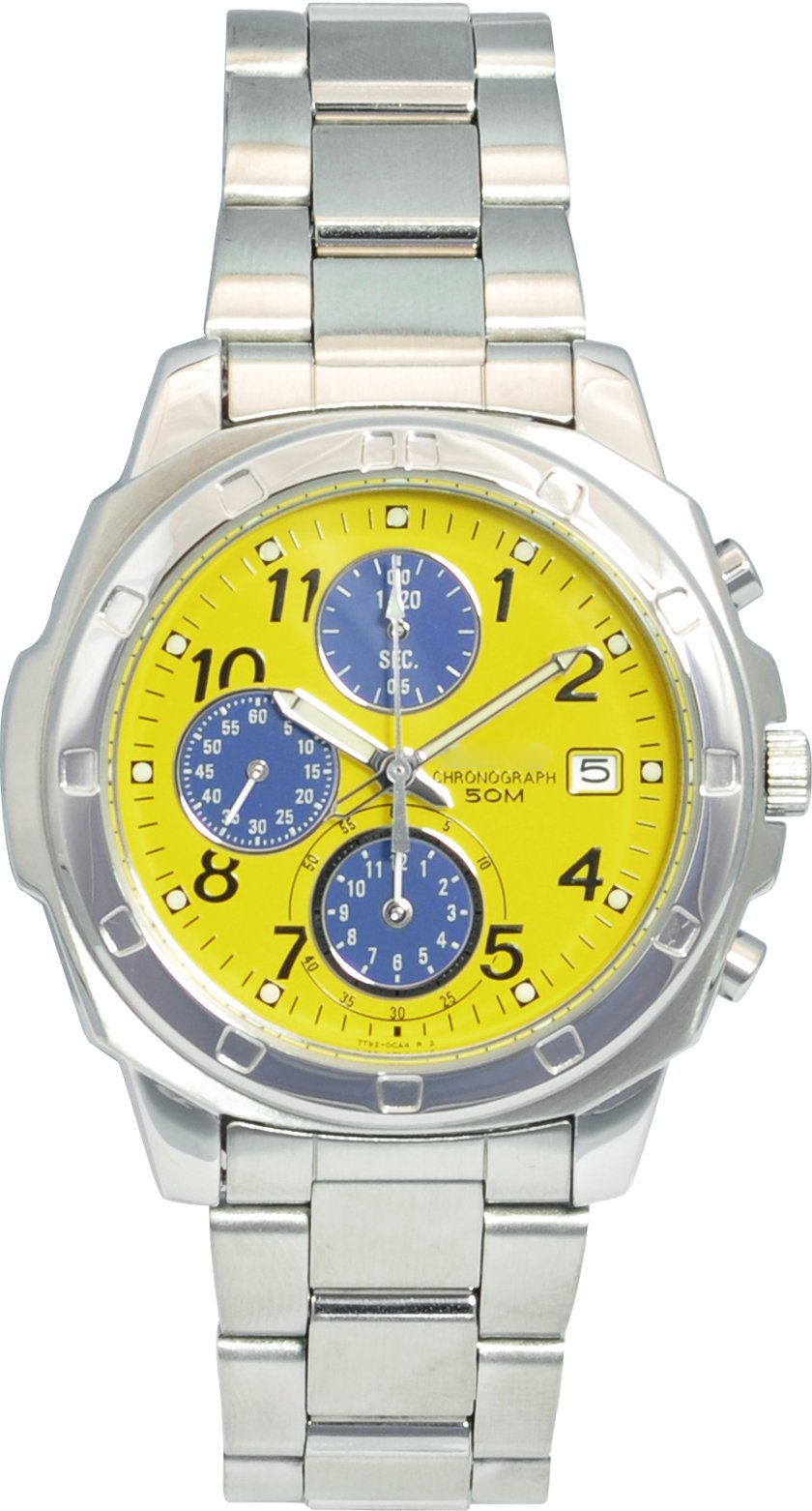 Yellow Dial 50M Chronograph Watch with Date Function