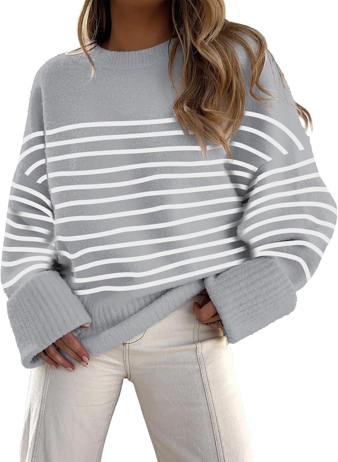 ANRABESS Women's Oversized Sweaters 2025 Long Sleeve Fuzzy Knit Casual Chunky Pullover Sweater Fall Outfits Clothes