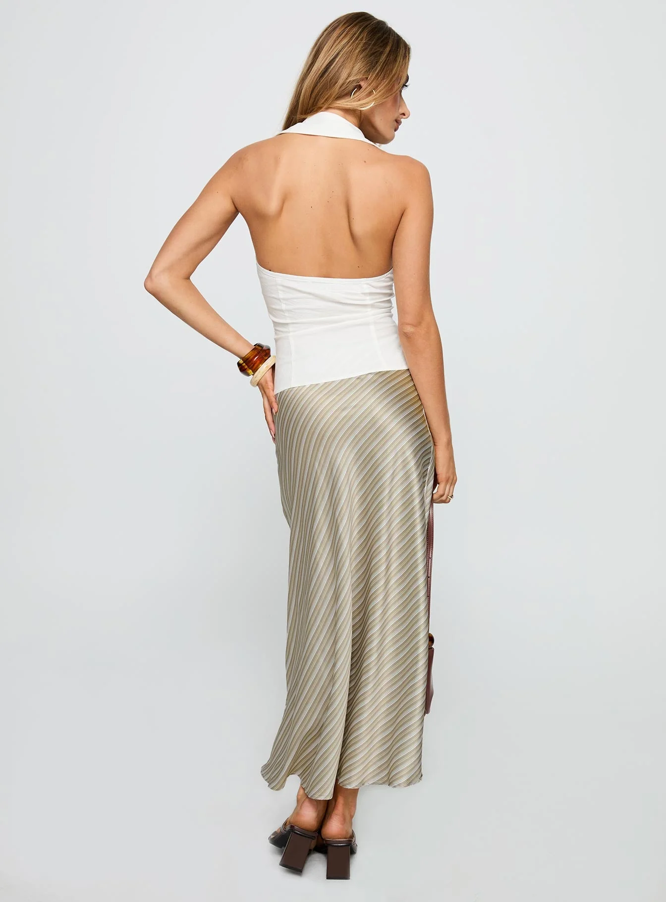 Mixed Signals Midi Skirt Brown Stripe
