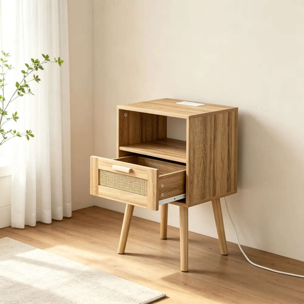 Why Rattan Solid Wood Bedside Tables with Power Outlets Are Perfect for Small Spaces?