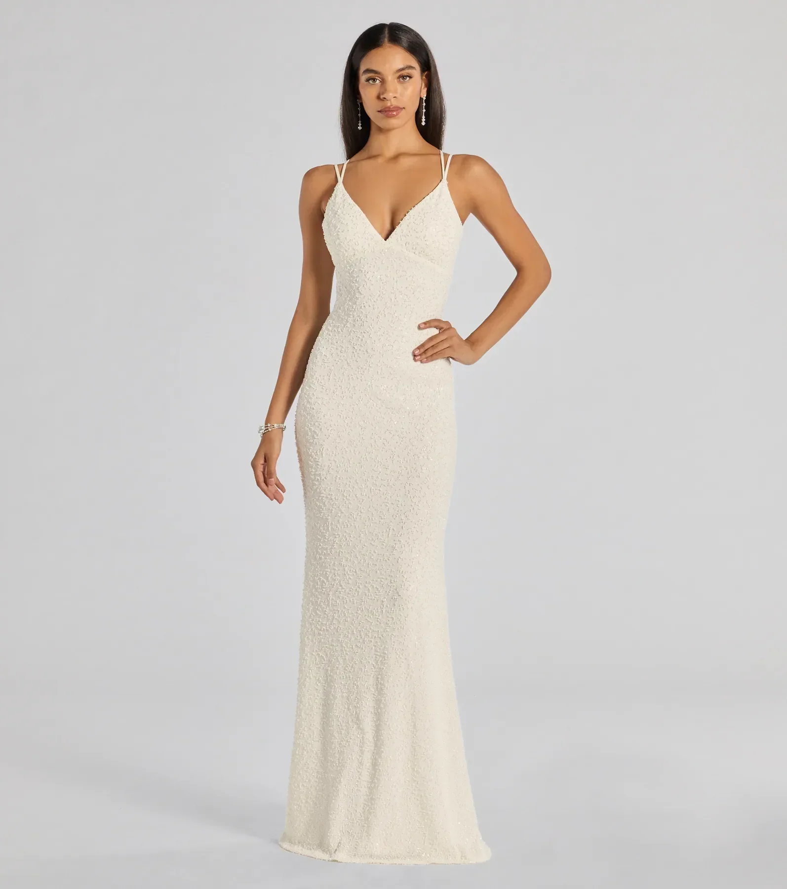 Danni Lace-Up Beaded Lace Column Dress