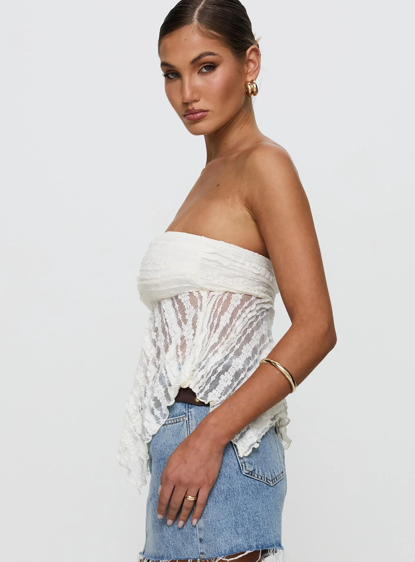 You Were Right Strapless Textured Top Cream