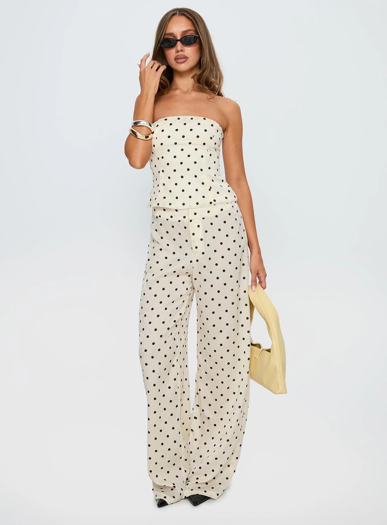 Powdered Sugar Strapless Set Cream Polka