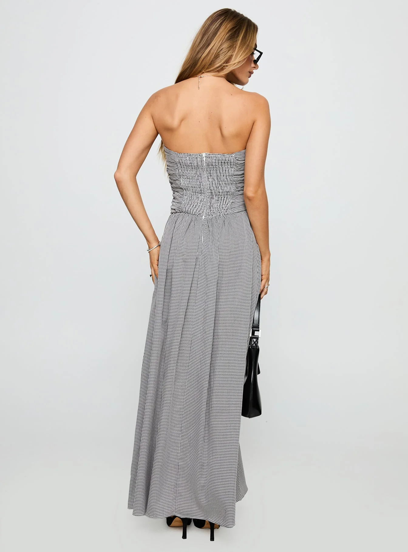 Arkadia Strapless Maxi Dress Black / White Check