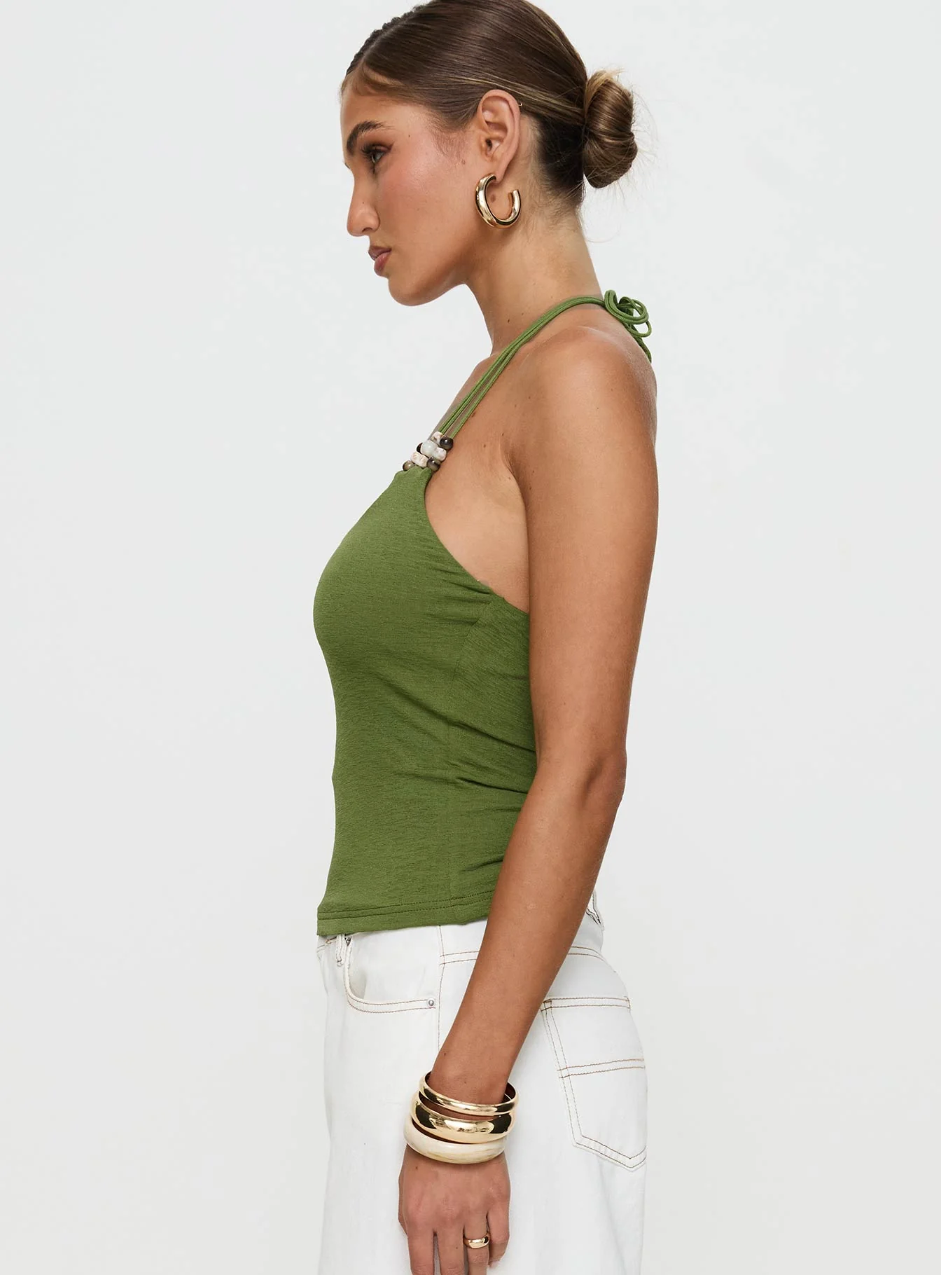 Roller Coaster Bead Detail Top Green