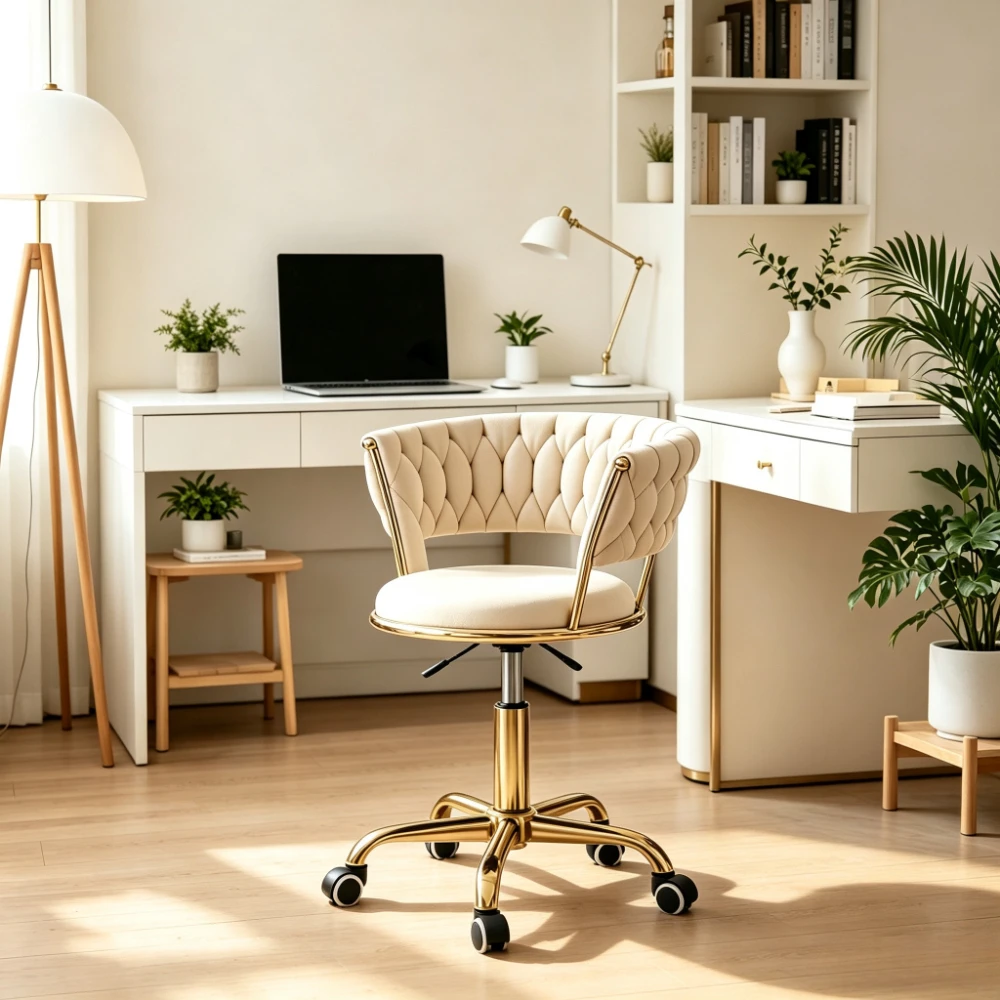 Ergonomic velvet bar chair, gold metal legs, adjustable swivel kitchen bar stool