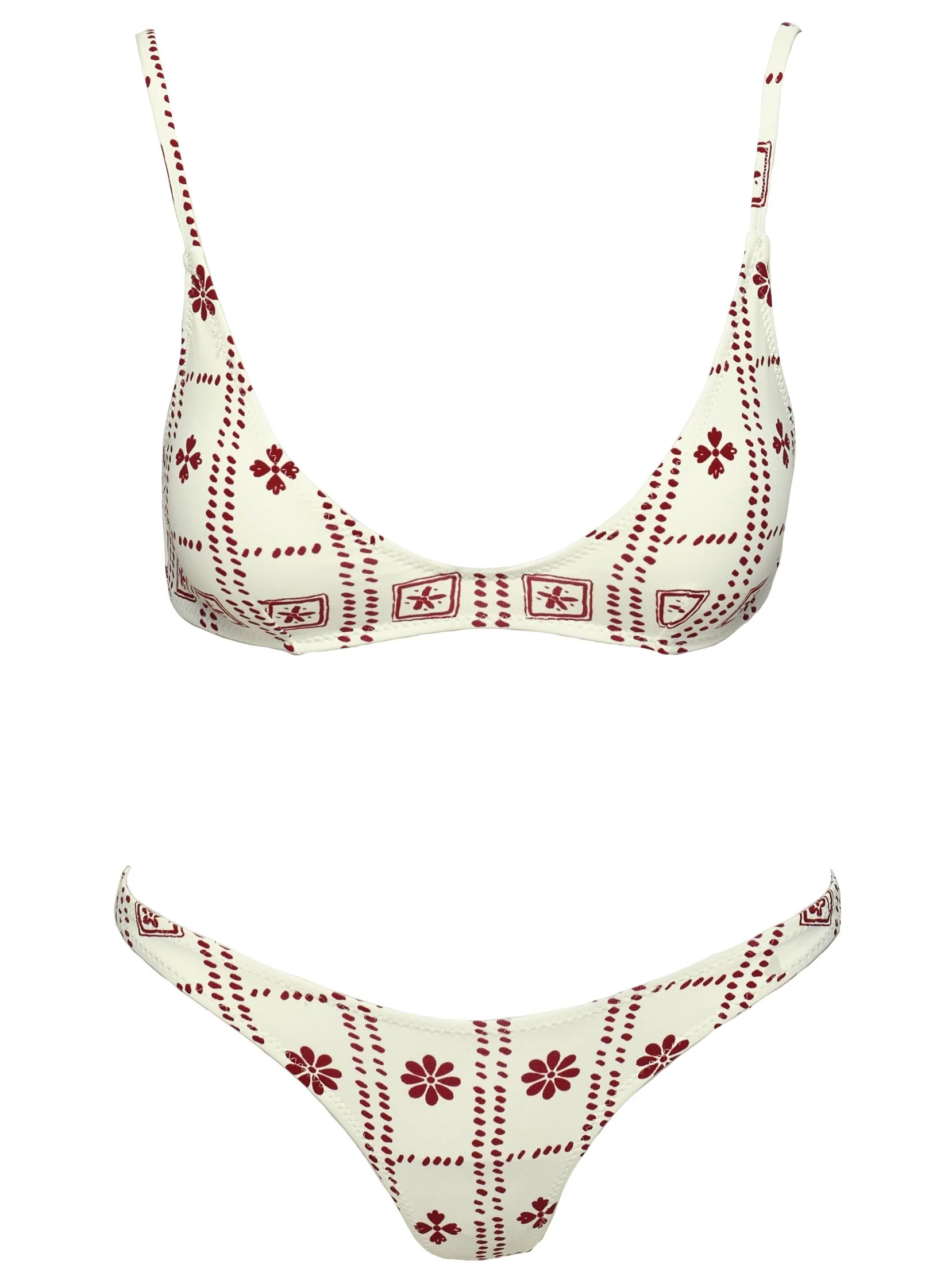 Love Letters High Cut Cheeky Bikini Bottoms White / Red
