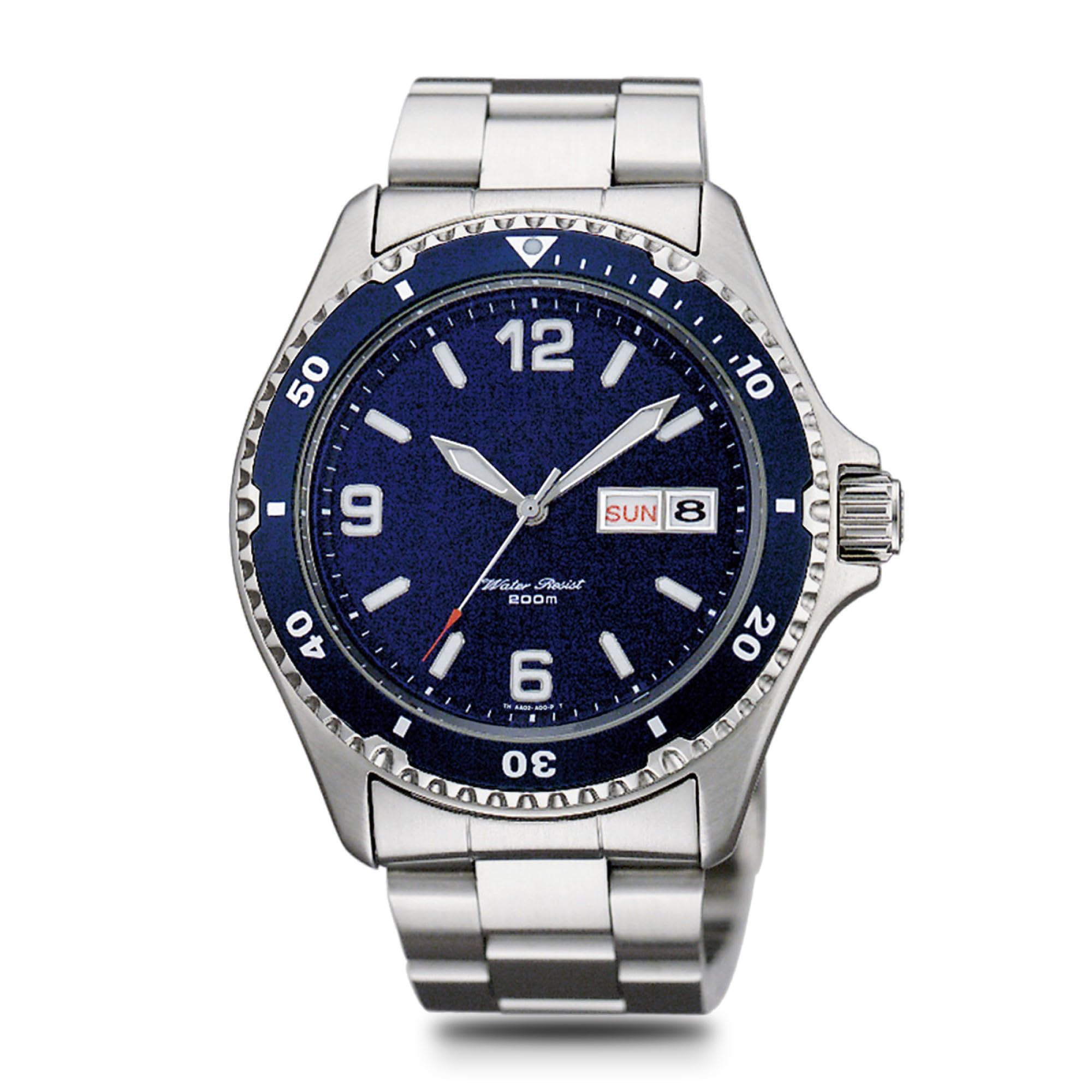 200M Blue Bezel Diver Watch with Day-Date