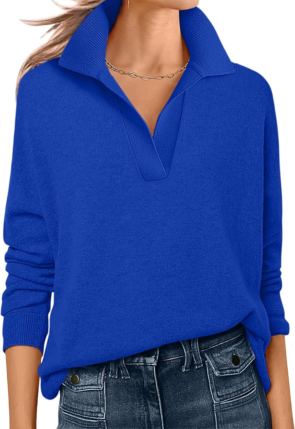 ANRABESS Womens Polo V Neck Long Sleeve Sweaters Lightweight Dressy Casual Business Basic Knit Pullover Top 2025 Fall Outfits