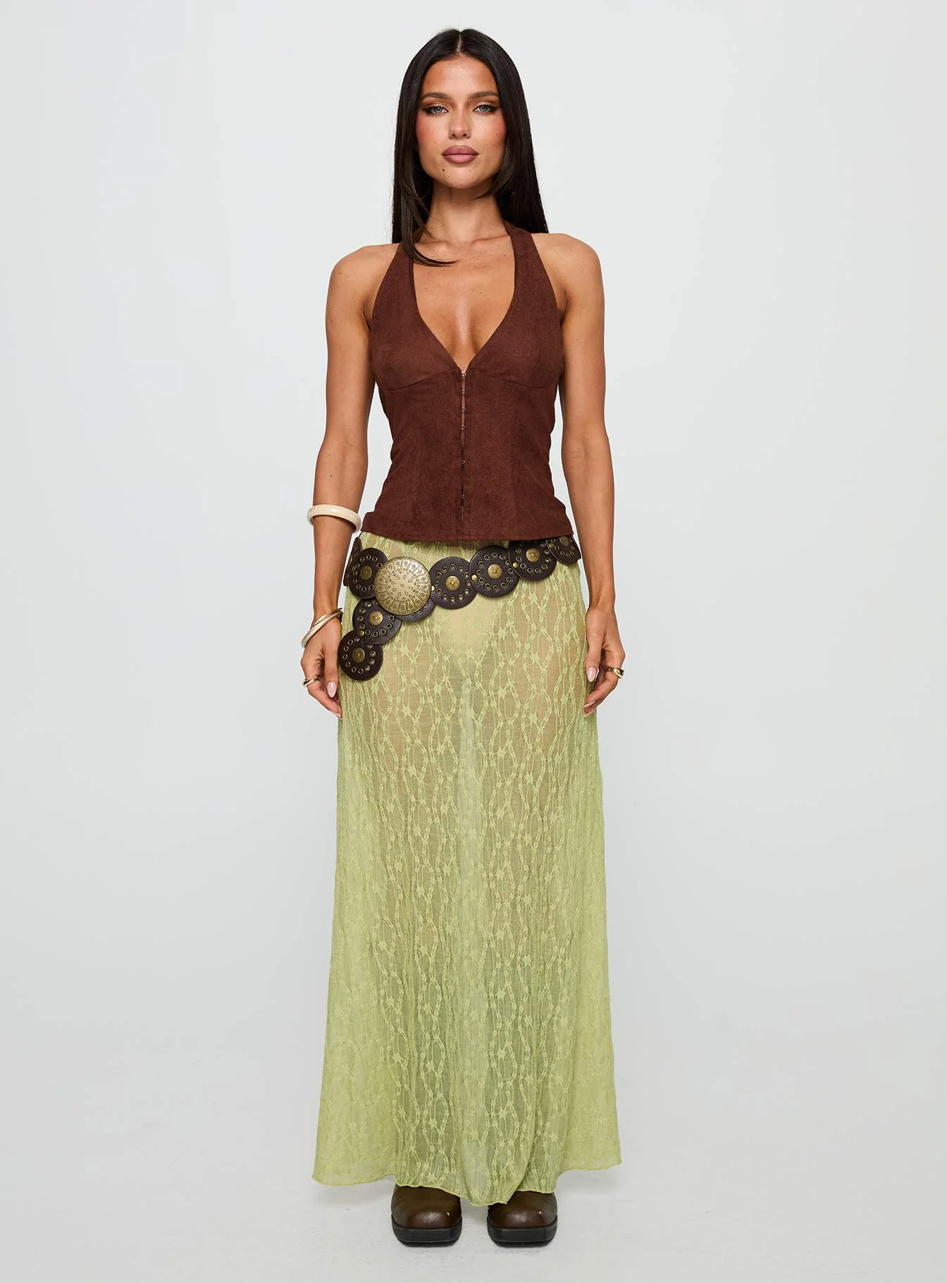 Movie Stars Faux Suede Halter Top Brown