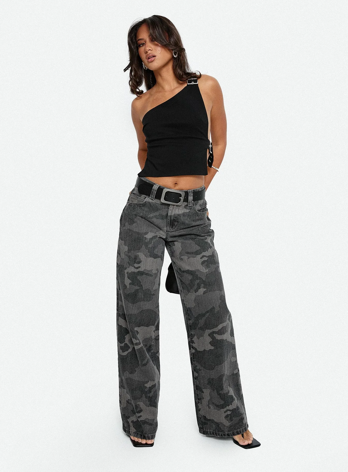 Big Talk Baggy Jeans Grey Washed Camo