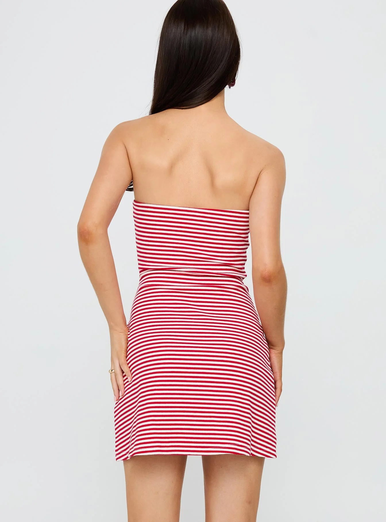 Immy Strapless Rib Mini Dress Red Stripe