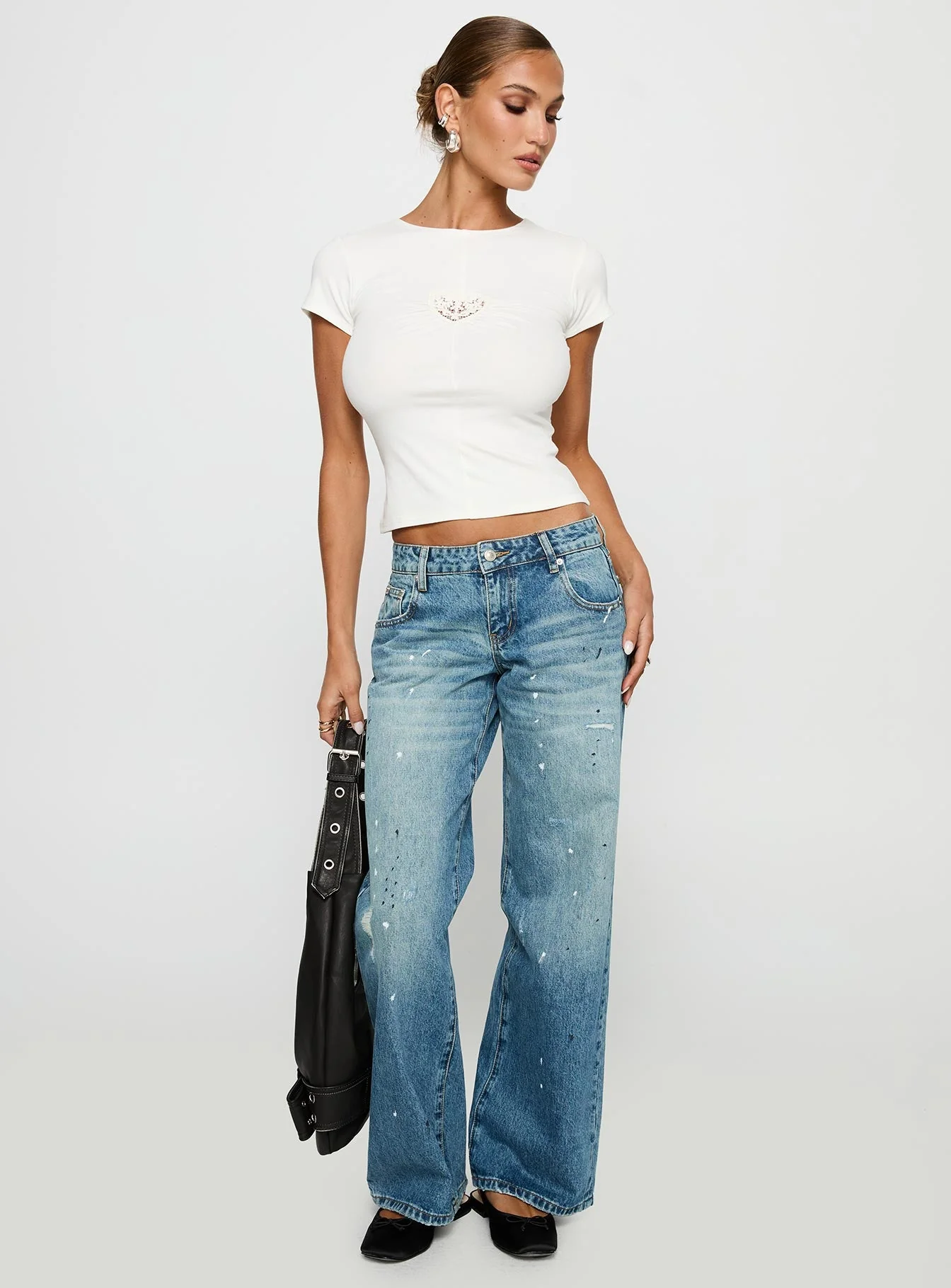 We Could Go Lace Detail Top White
