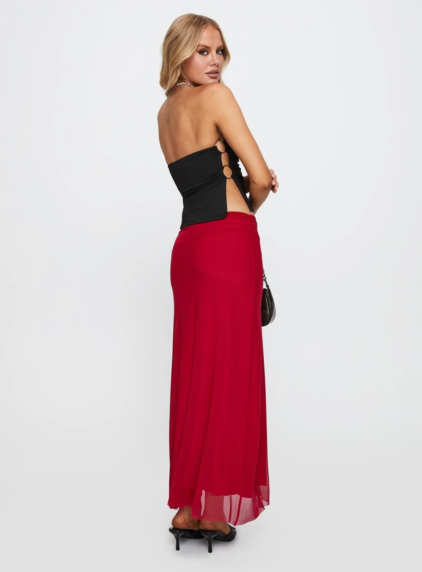 Quancita Mesh Maxi Skirt Red