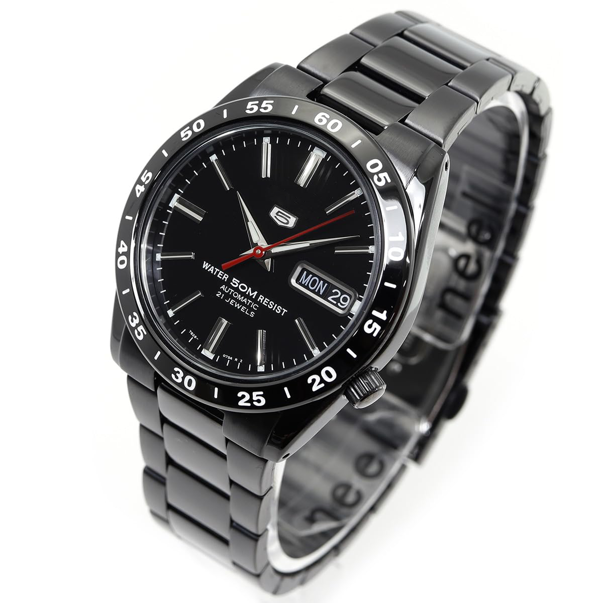 Black Automatic Day-Date Watch, 50M Water Resistant