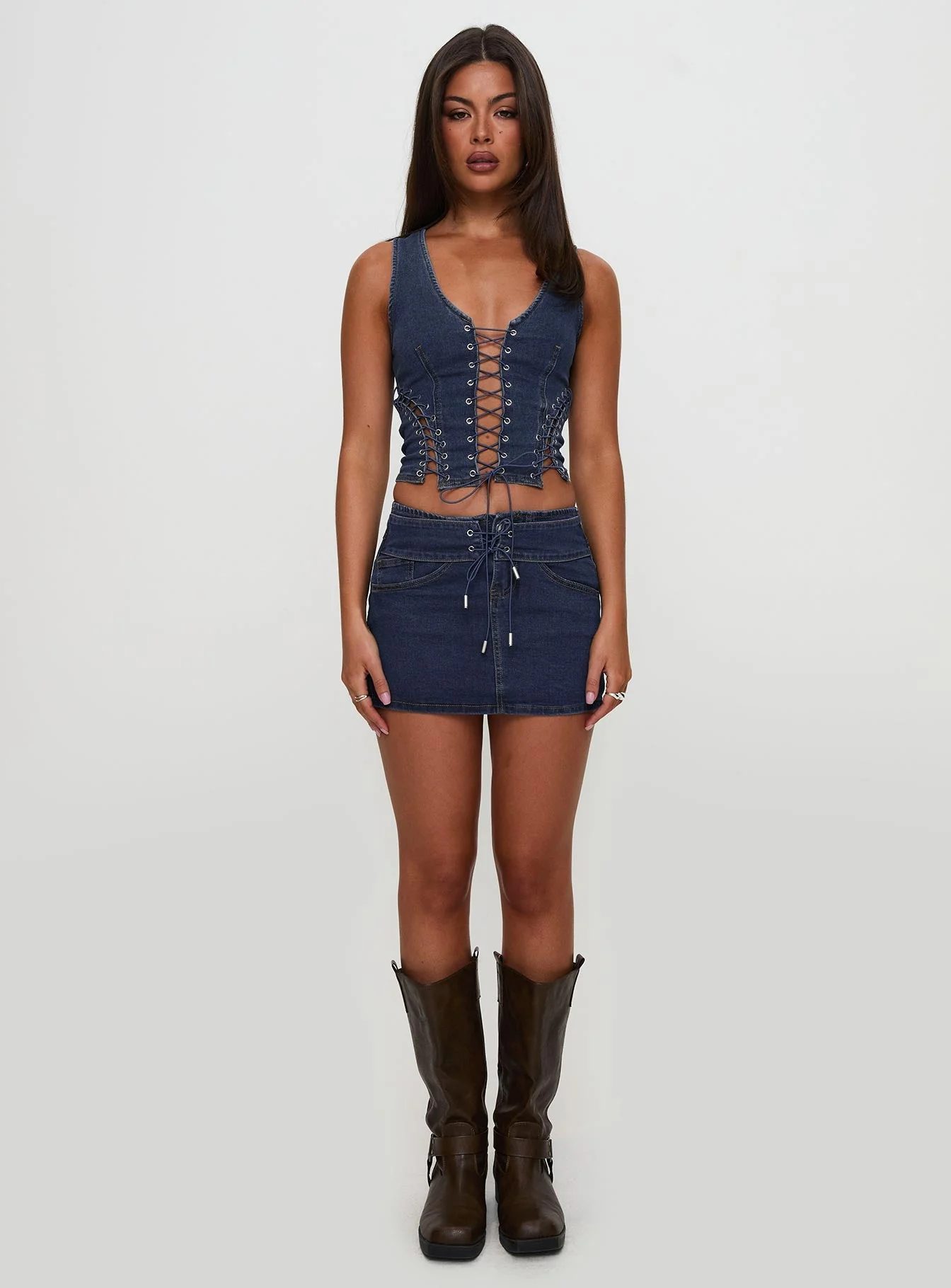 Popular Low Rise Mini Skirt Mid Blue Wash