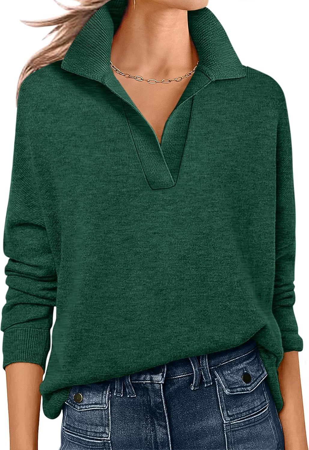 ANRABESS Womens Polo V Neck Long Sleeve Sweaters Lightweight Dressy Casual Business Basic Knit Pullover Top 2025 Fall Outfits