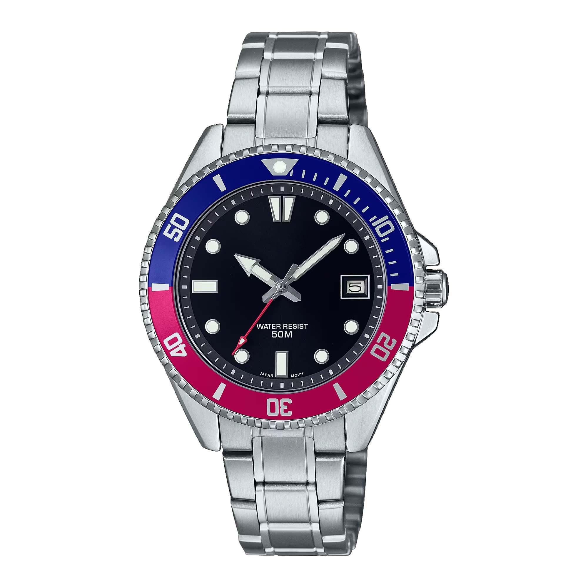 Professional 200m Diver Watch, Blue Dial, Stainless Steel Bracelet