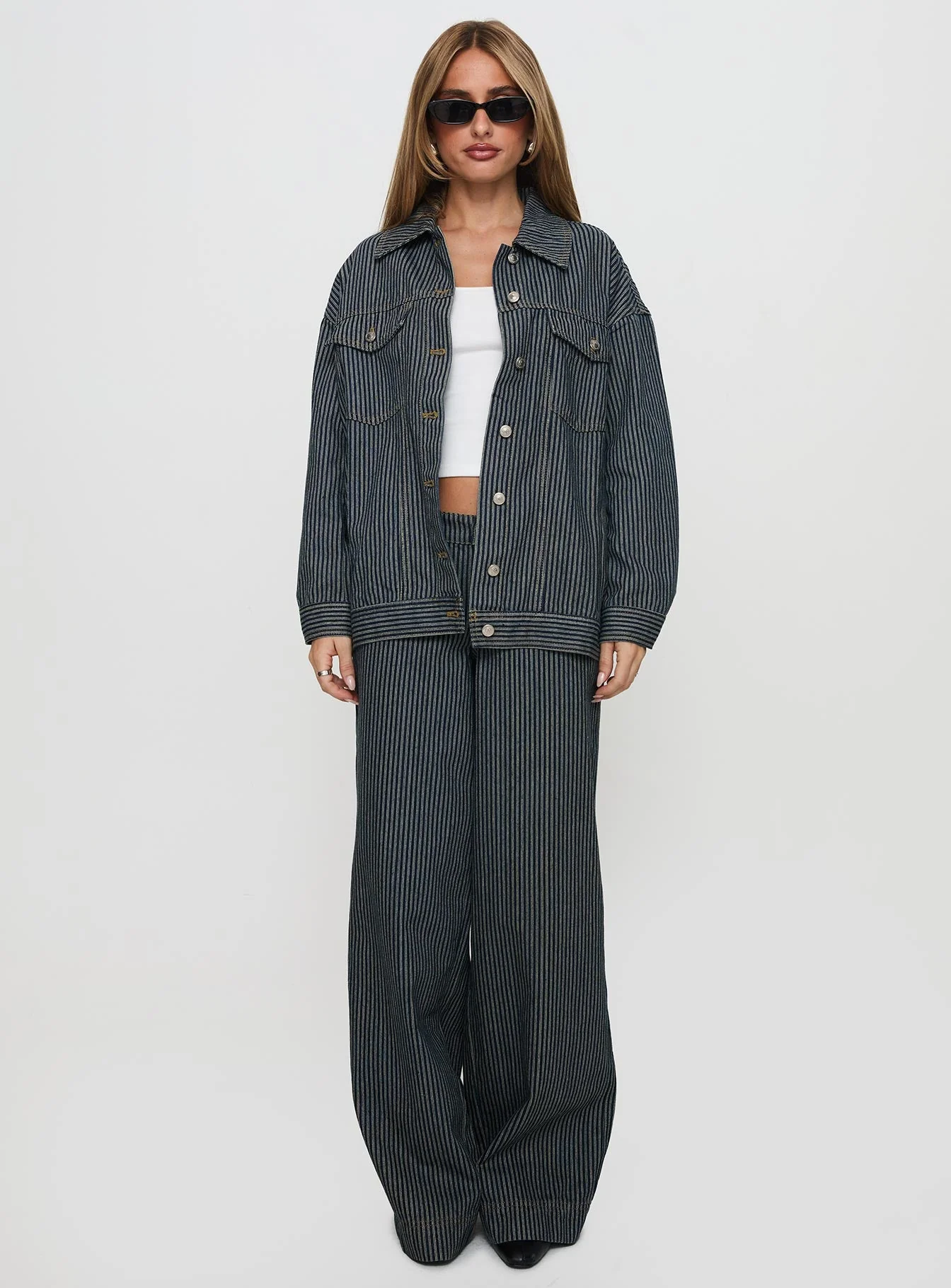 Actually Invested Low Rise Pants Denim Stripe