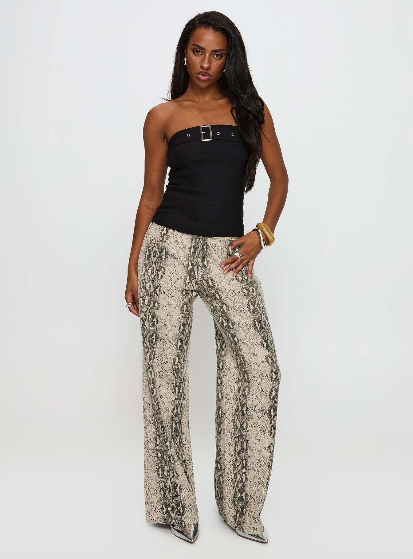 Satellite Strapless Buckle Detail Top Black