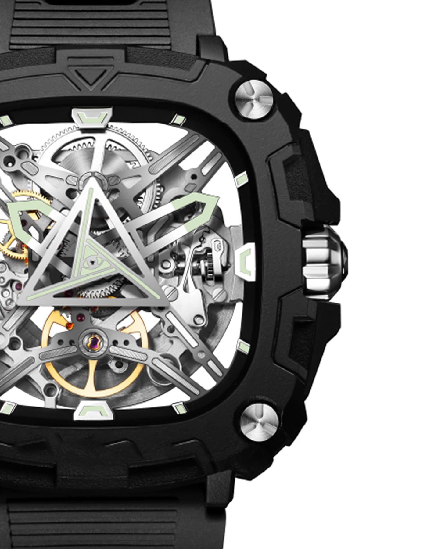 Black Skeleton Automatic Watch with Silicone Strap