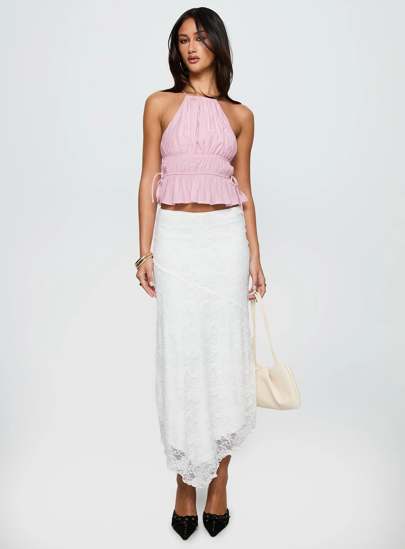 Freebirds Lace Midi Skirt White