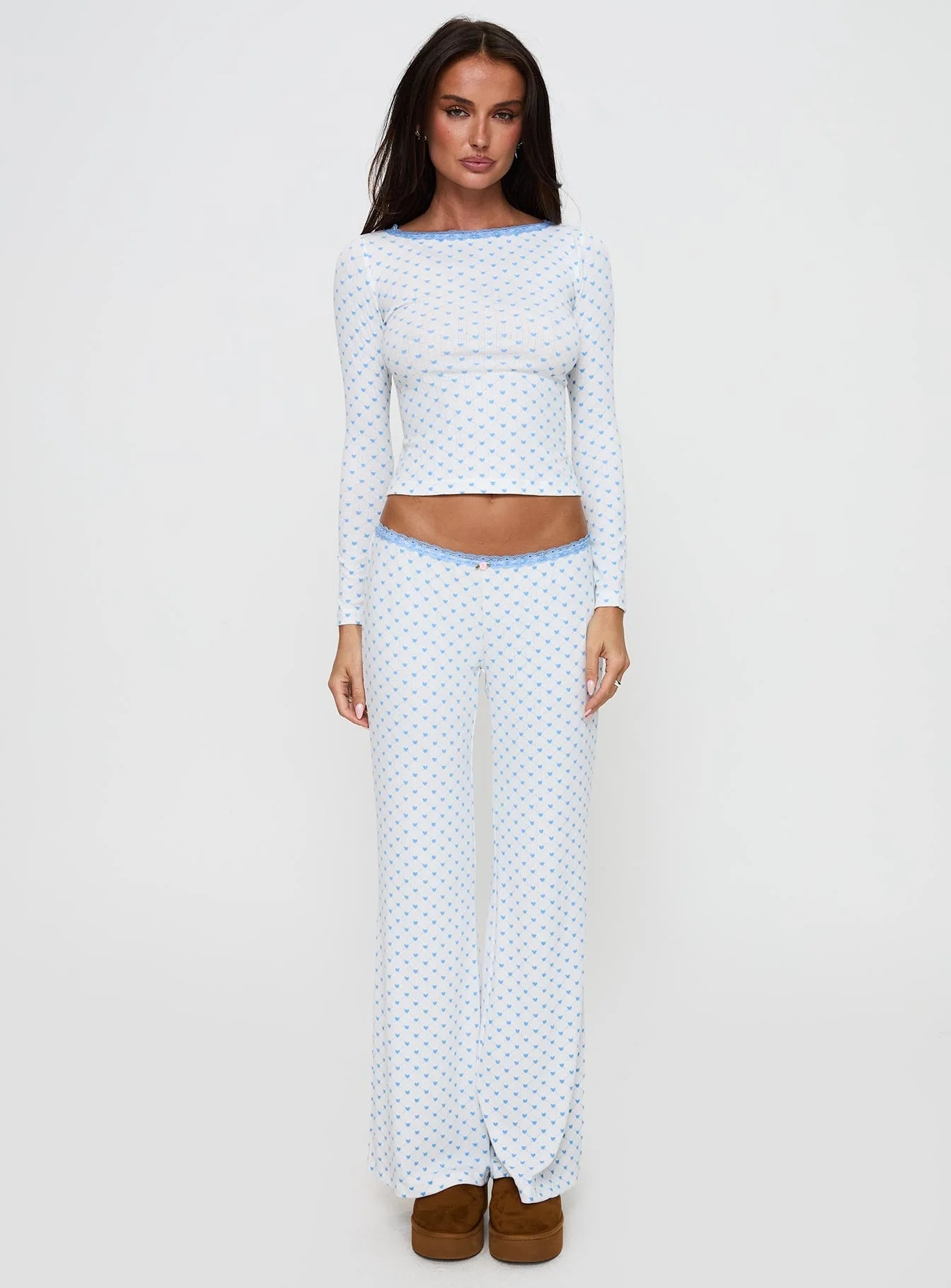 Whimsie Long Sleeve Sleep Top Blue / White