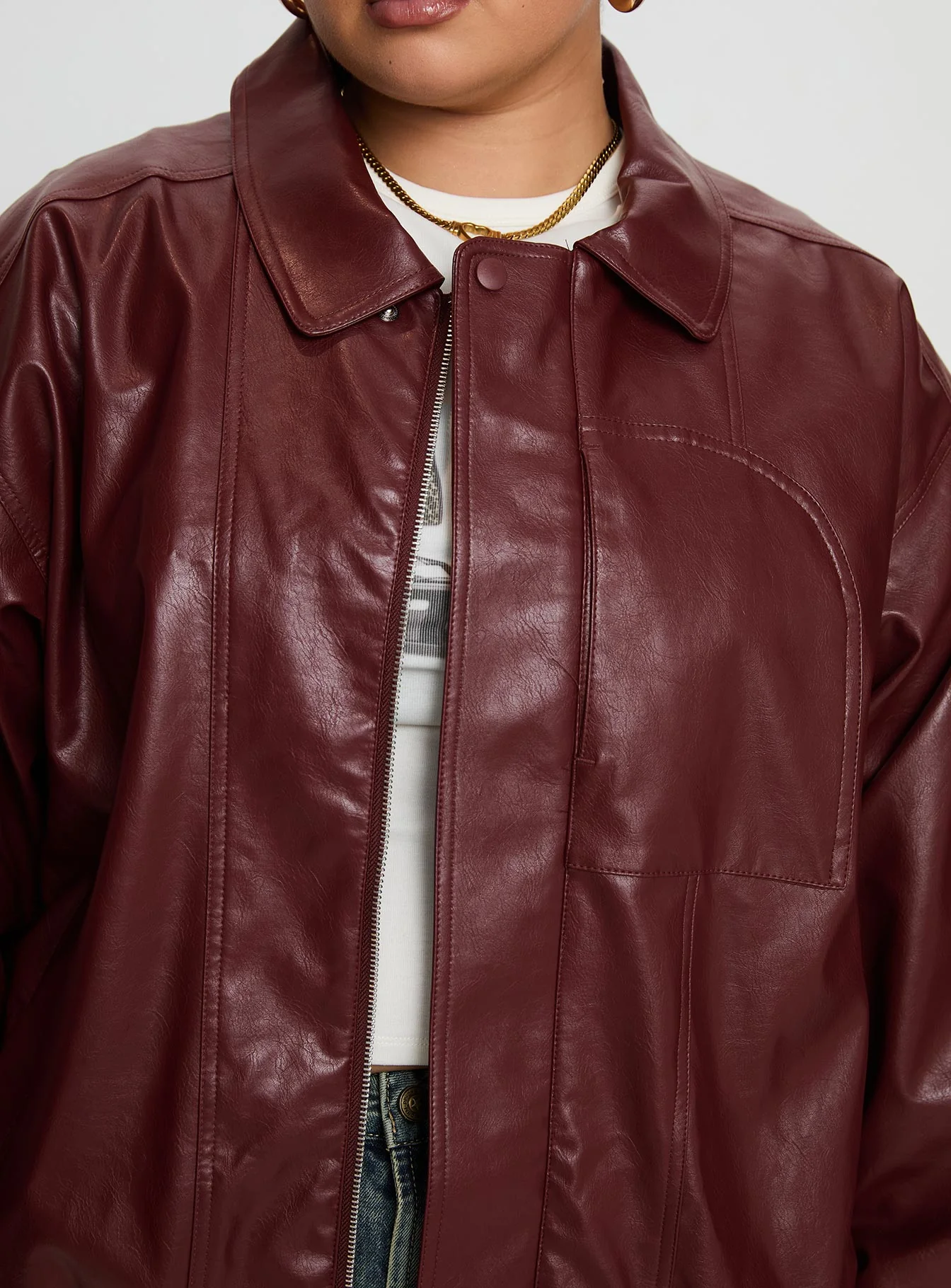 Devija Faux Leather Jacket Burgundy Curve