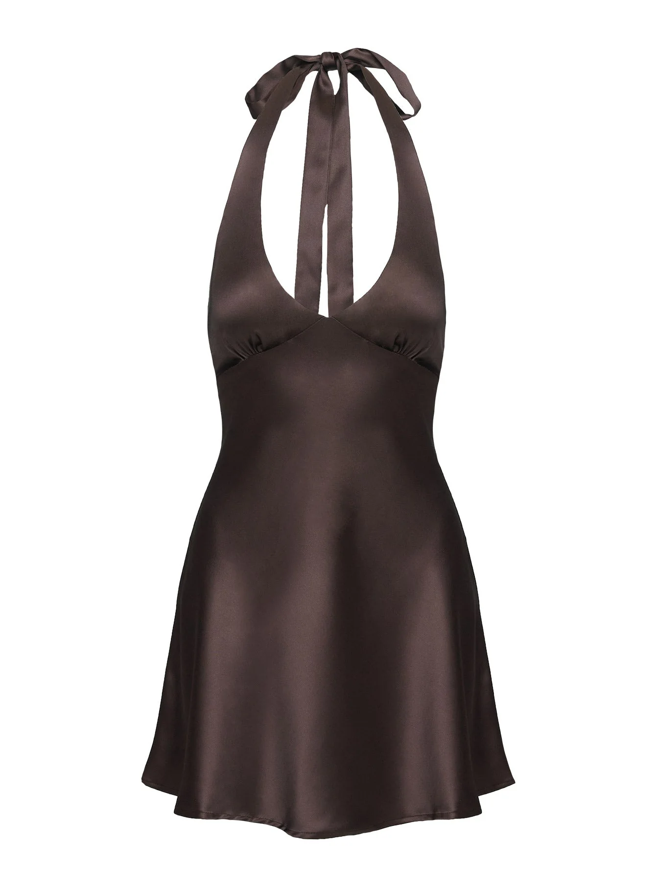 Pelagia Halter Scarf Tie Mini Dress Brown Petite