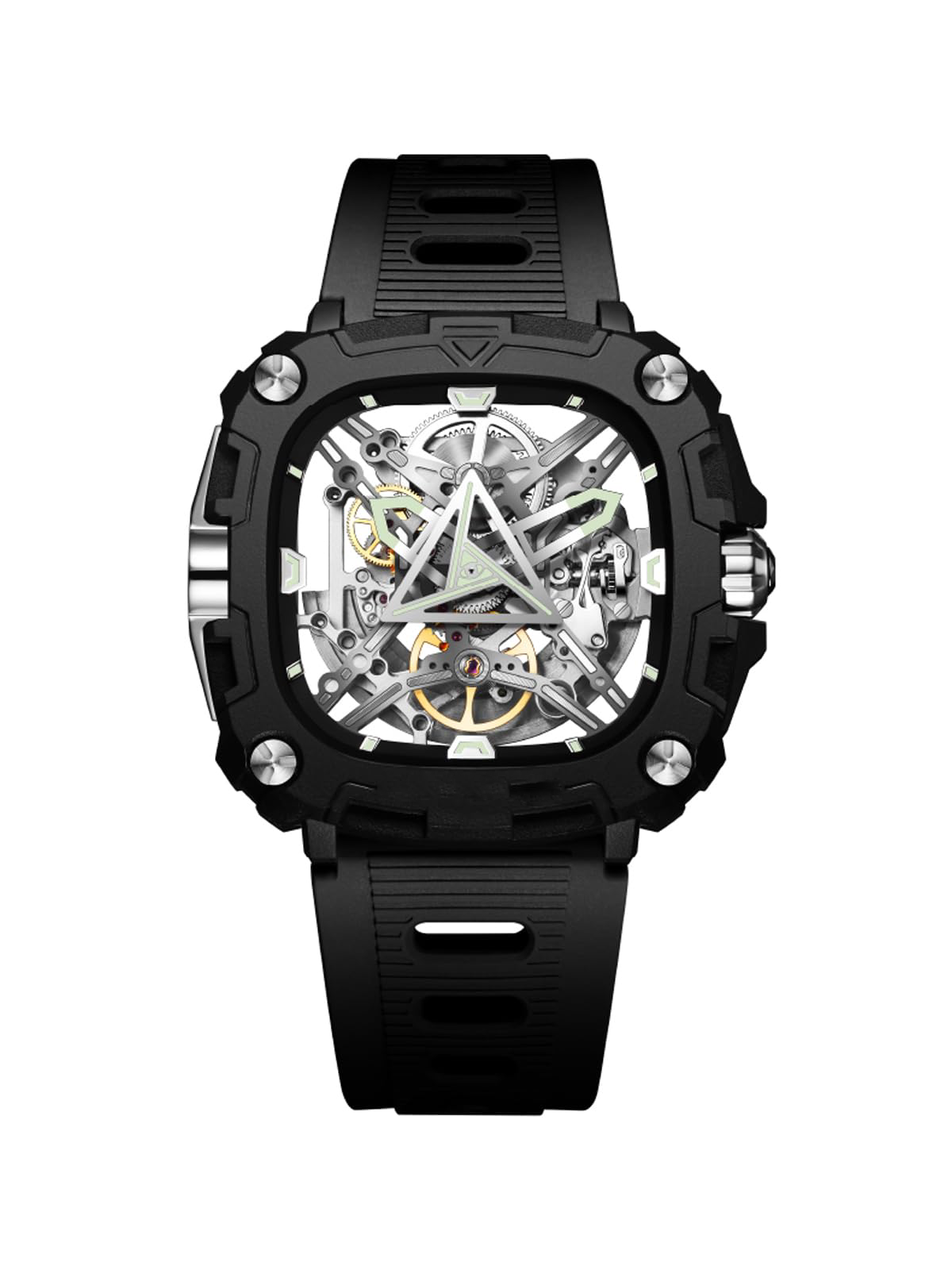 Black Skeleton Automatic Watch with Silicone Strap
