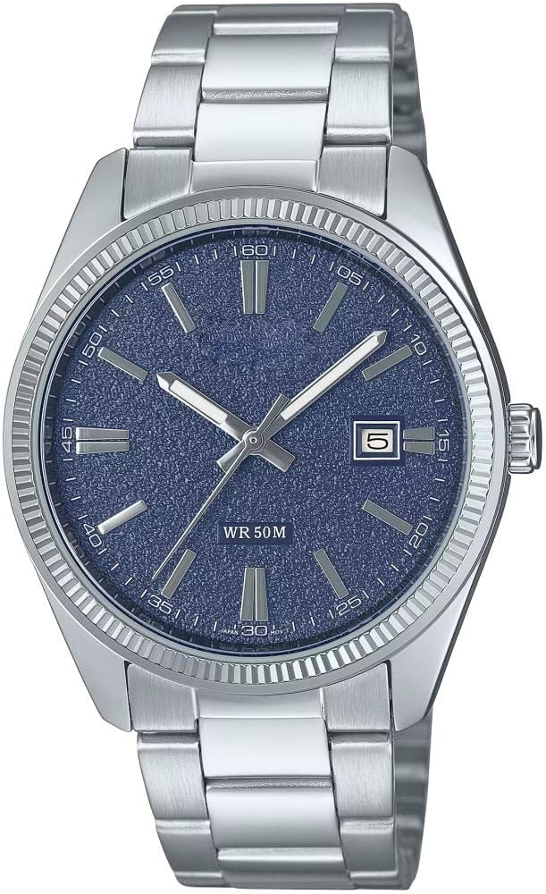 Silver Blue Dial Date Watch, 50M Water Resistant