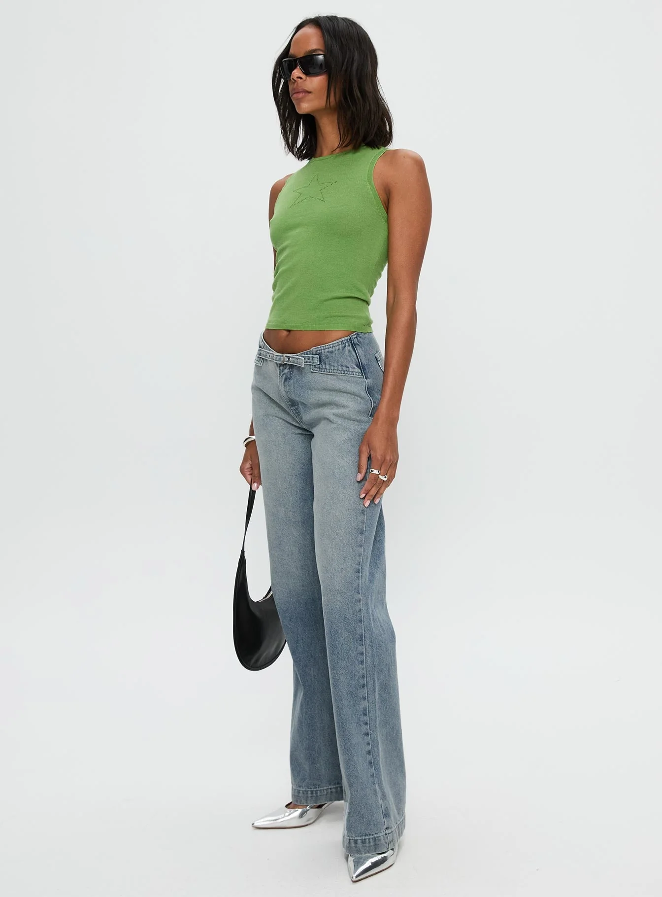 Slow Ride Belted Jeans Light Blue