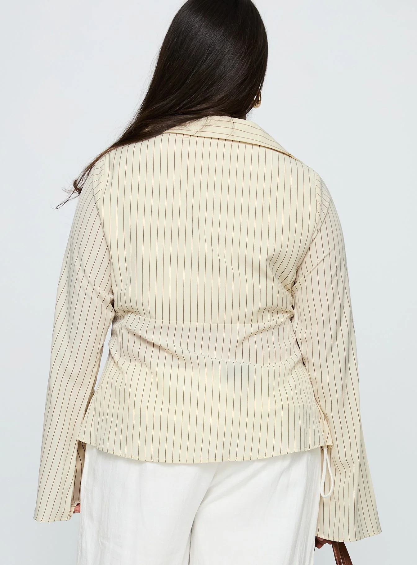 Life Begins Long Sleeve Lace Trim Top Cream Stripe Curve