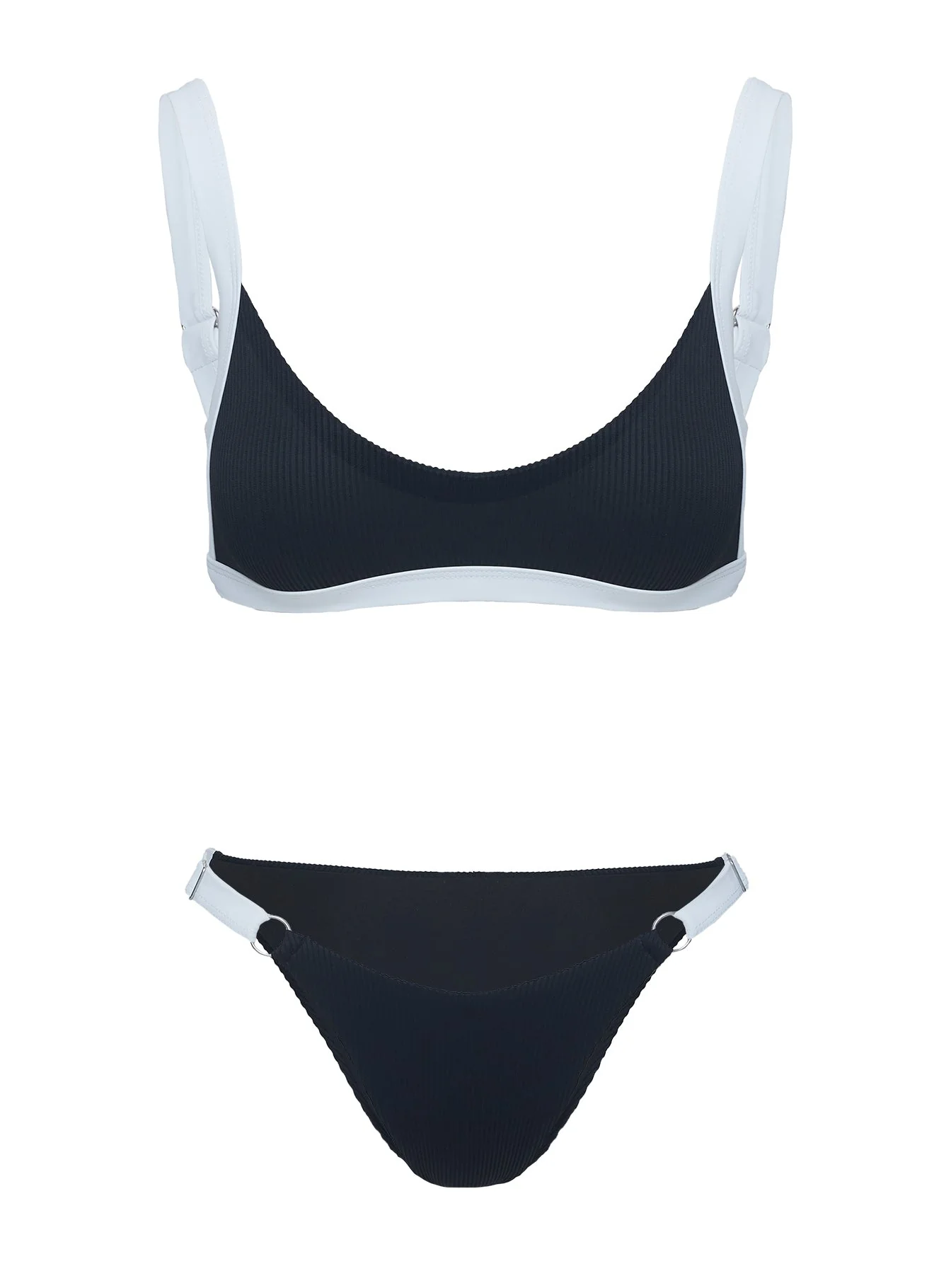 Tavison High Cut Ribbed Bikini Bottoms Black