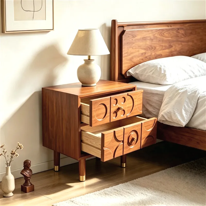 Geometric carved nightstand(18.9