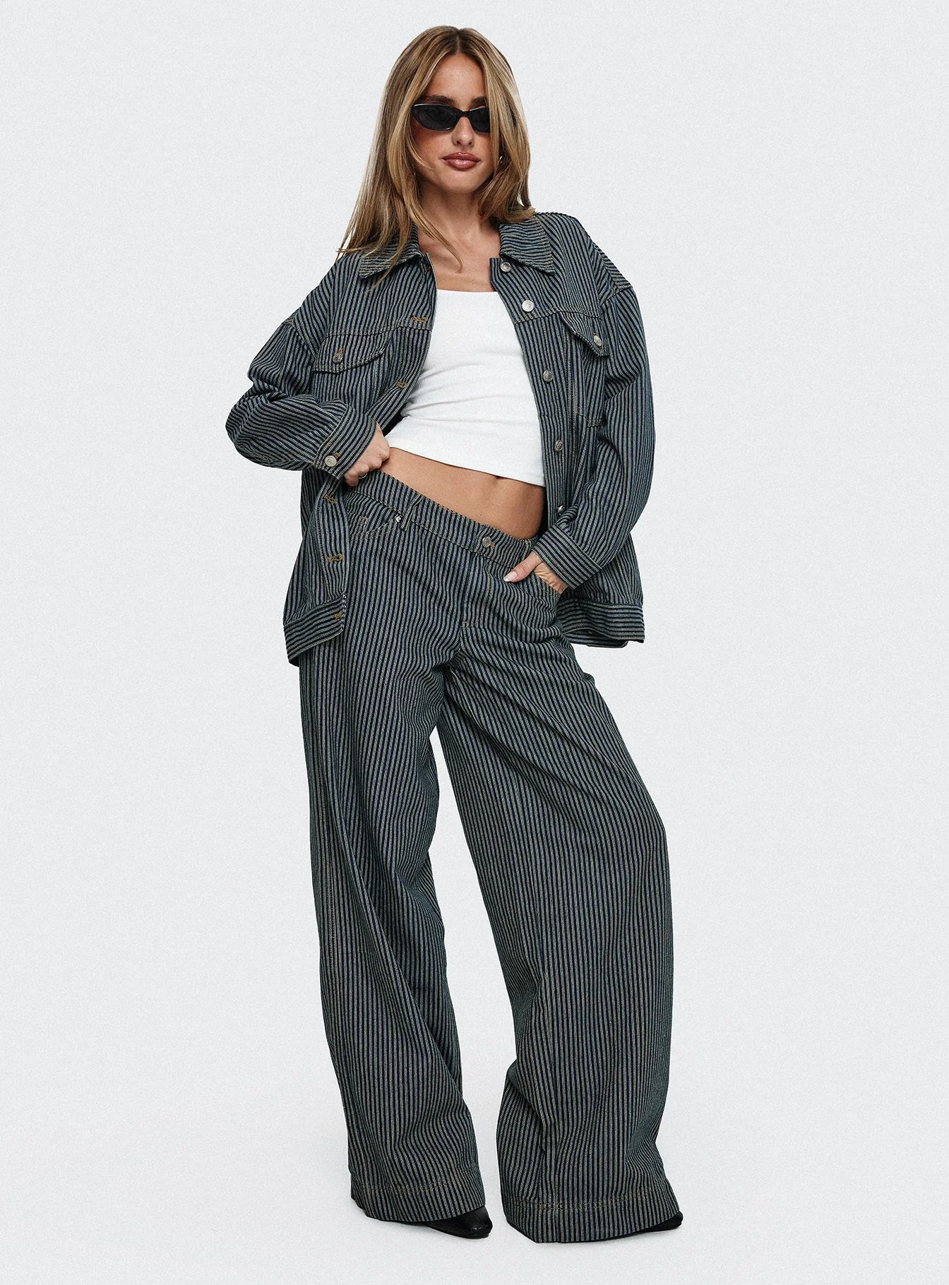 Actually Invested Low Rise Pants Denim Stripe