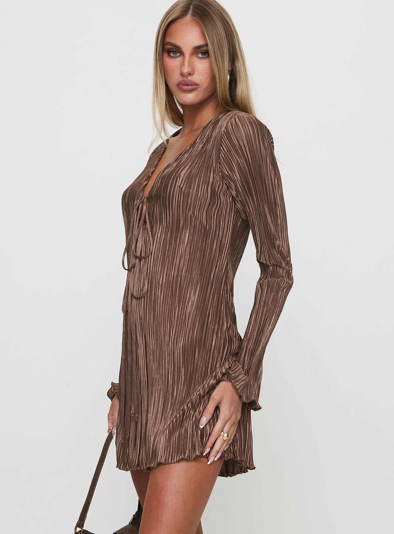 Malop Long Sleeve Mini Dress Chocolate