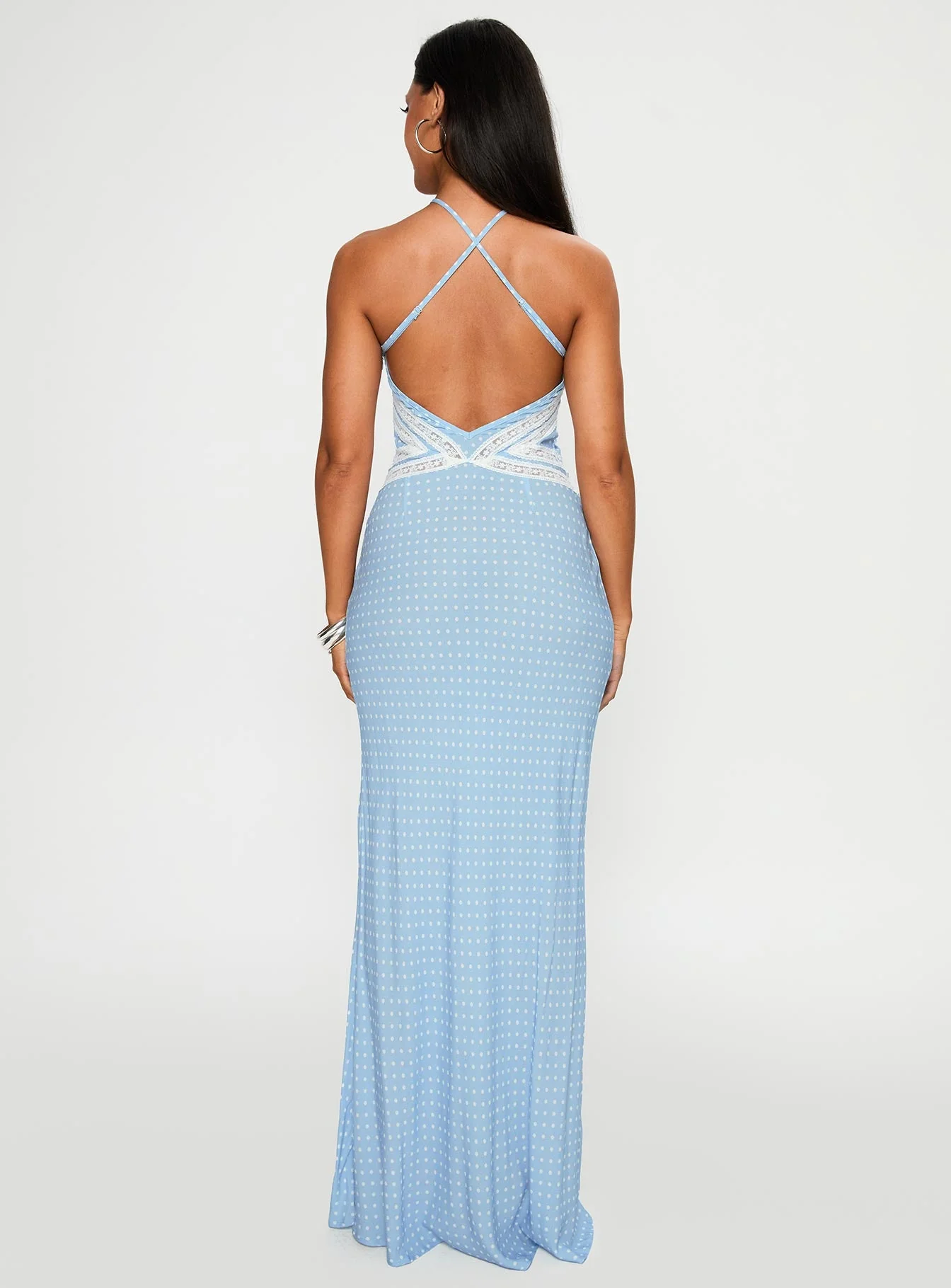 Wild Joy Halter Maxi Dress Blue Polka